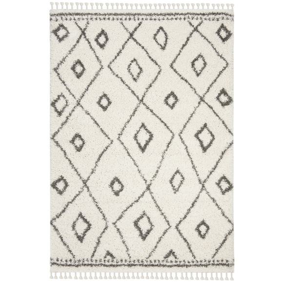 SAFAVIEH Moroccan Fringe Barclay Geometric Shag Area Rug, Ivory/Grey, 5'3" x 7'6"