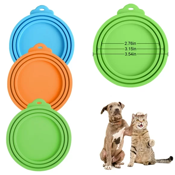 EEEkit 3pcs Pet Silicone Covers for Cat Dog Canned Food Storage - FDA Approved Universal Pet Food Can Lids