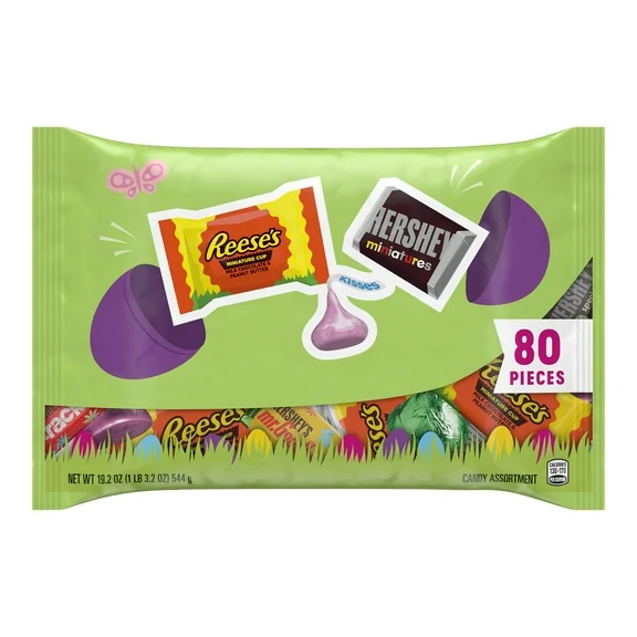 Hershey's And Reese's Assorted Flavored Easter Candy, Variety Bag 19.2 oz, 80 Pieces