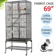 Yaheetech 69''H Extra Large Pet Cage for Small Animal, Mobile Large Bird Cage Parrot Cage for African Grey Sun Conures Parakeets Cockatiels, Large Rolling Metal Pet Cage with Detachable Stand