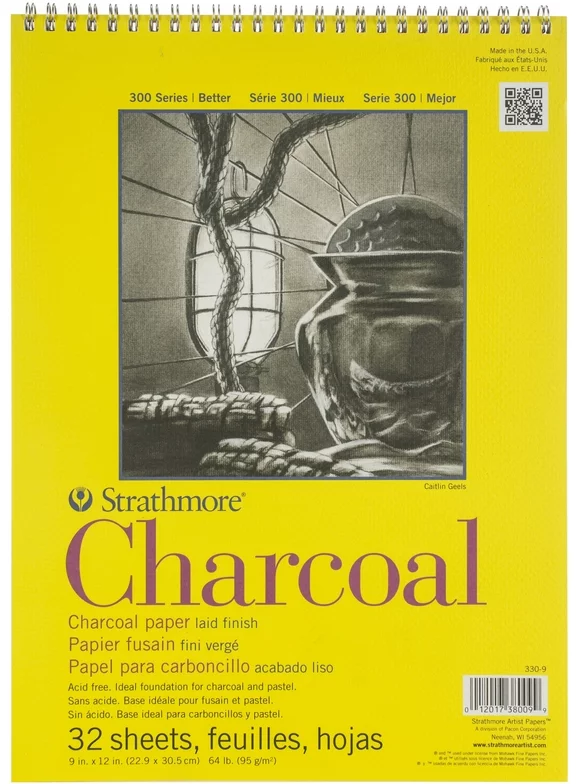 Strathmore 300 Series Charcoal Paper Pad, 9 x 12 Inches, Natural White, 32 Sheets