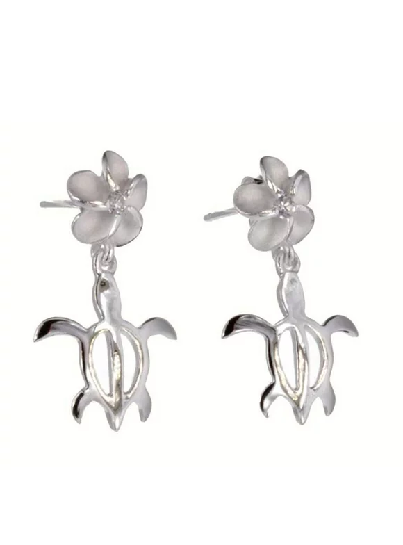 R.H. Jewelry Sterling Silver Plumeria Flower Turtle  Earrings