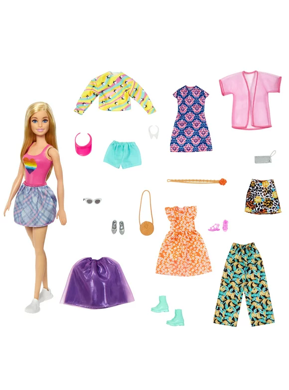 Barbie Doll, Blonde, 7 Outfits (19 Total Fashion & Accessories), 3 to 8 Years Old