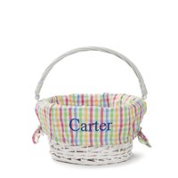 Personalized Easter Basket with Plaid Liner and Custom Name Embroidery, Blue or Pink Letters