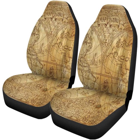 FMSHPON Set of 2 Car Seat Covers Vintage Ancient Atlas Map World Universal Auto Front Seats Protector Fits for Car,SUV Sedan,Truck
