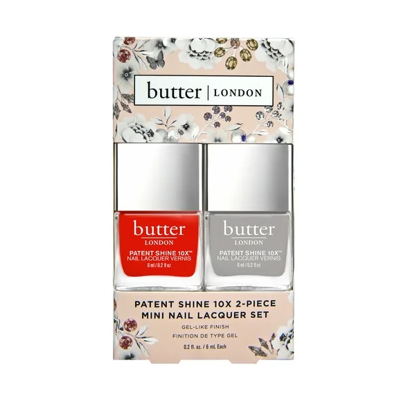 ($24 Value) Butter London Red and Grey Patent Shine 10X 2-Piece Mini Nail Lacquer Set