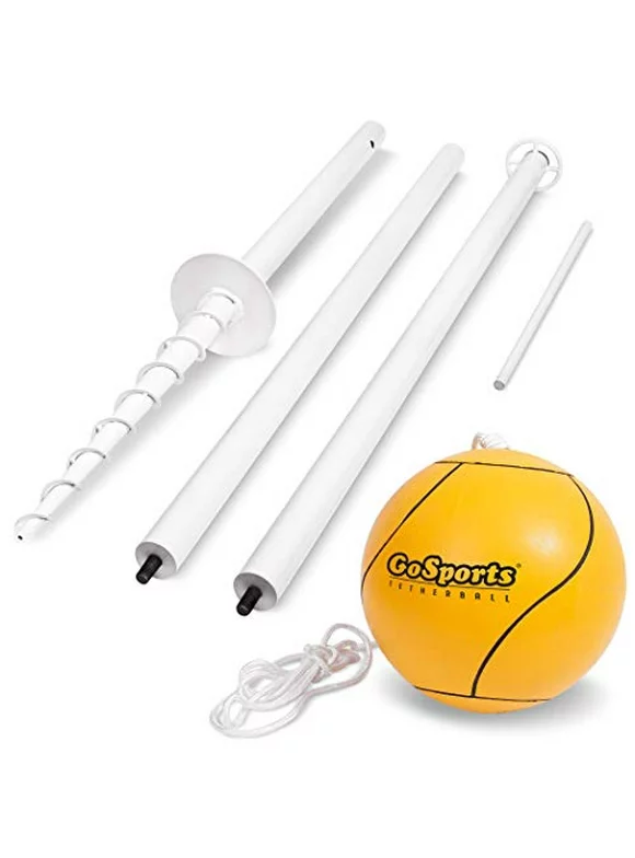 GoSports Tetherball Game Set, Complete Tetherball Setup with Ball, Rope and Pole - Great for Backyard Fun, White