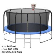 14FT Trampoline with Basketball Hoop&Safety Enclosure Net, 800LBS Capacity 5-6 Kids, Waterproof Mat and Ladder, Outdoor Backyard Trampolines, Basketball Trampoline for Kids/Adults