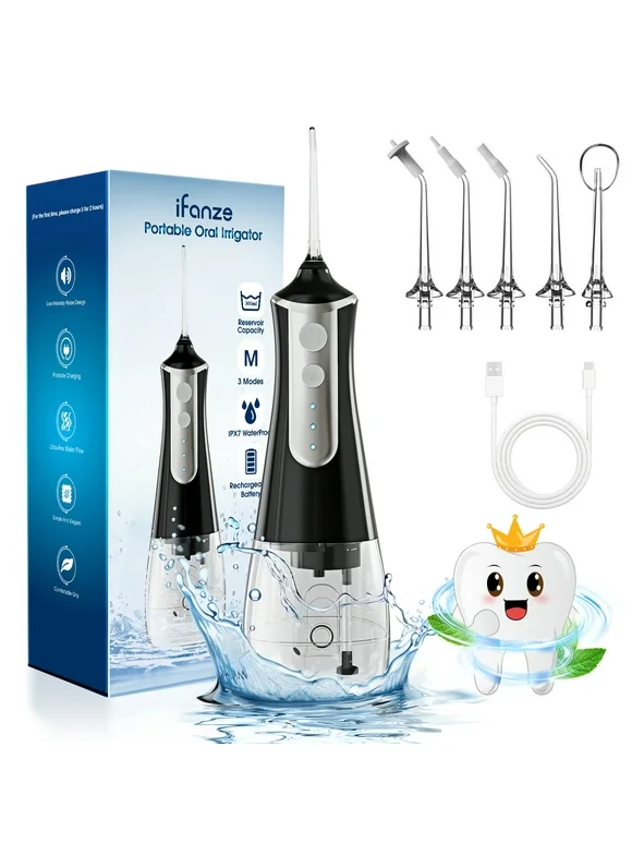 IFANZE Water Flosser Cordless for Teeth Cleaning, Rechargeable Oral Irrigator 3 Modes 5 Tips IPX6 Waterproof Powerful Battery Water Teeth Cleaner Pick for Home Travel