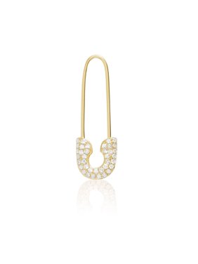 14K Gold and Diamond Safety Pin Threader Fashion Earring, Single Earring