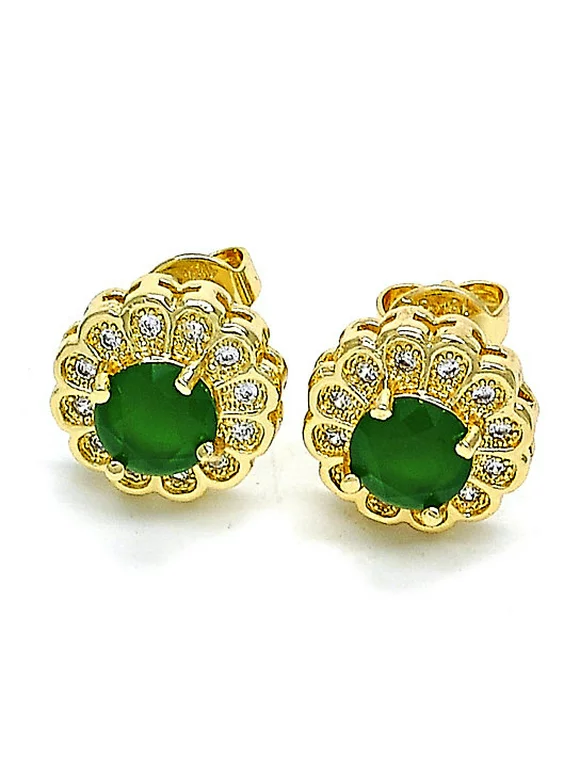 14k Crafted Gold Filled Green FLOWER STUD EARRING WITH MICRO PAVE