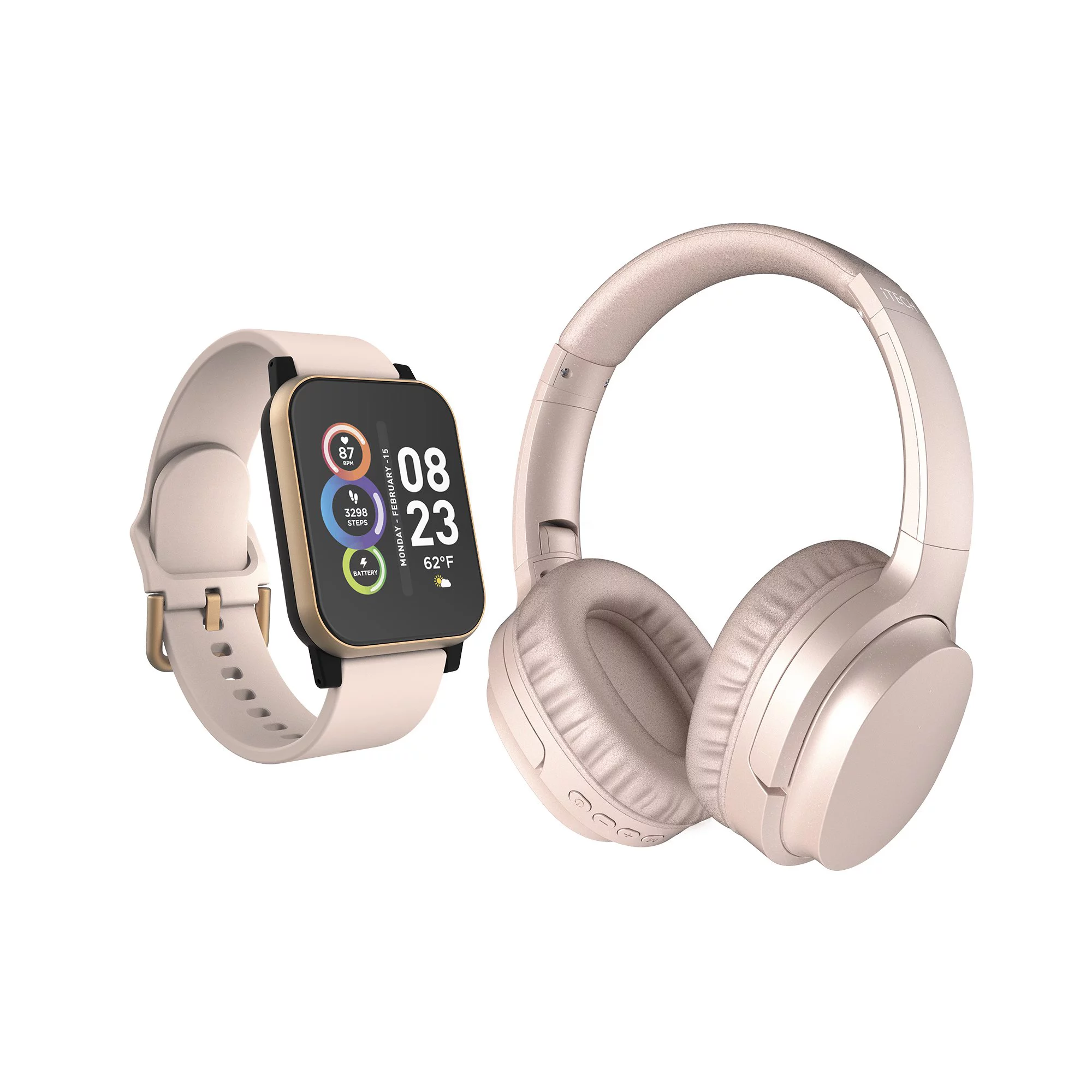 iTech Fusion 2 Unisex Pink Smart Watch with Wireless Headphone 900350B-40-P12