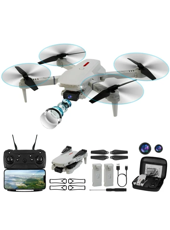 E88 FPV RC Drone with 4K Daul Cameras, RC Quadcopter with Multiple Flight Modes, 3D Flip Foldable Mini Drones Toys Gifts for Kids Beginners, Headless Mode, One Key Start Mode