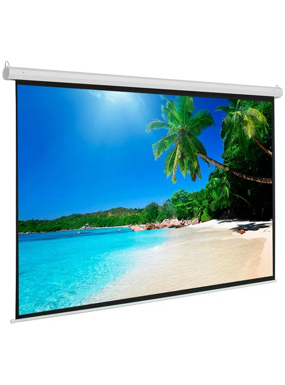 Zimtown 100" Home Movie Manual Projection Screen Pull Down Projector White