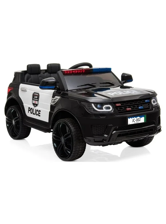 Winado Kids Ride On Police Car 12V Battery Powered Motorized Vehicles Children's Best Toy Car w/Remote Control, 3 Speeds, Music, Seat Belts, LED Lights - Black
