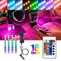 4Pcs 36LED RGB Remote Control Colorful Car Interior Decoration Atmosphere Light Strips, Multi-color Car LED Interior Strip Lights, Under Dash LED Lighting Kit with 12V Cigarette Lighter Switch