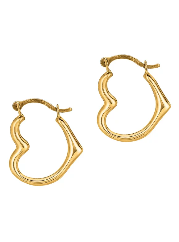 10K Real Yellow Gold Heart Hoop Earrings
