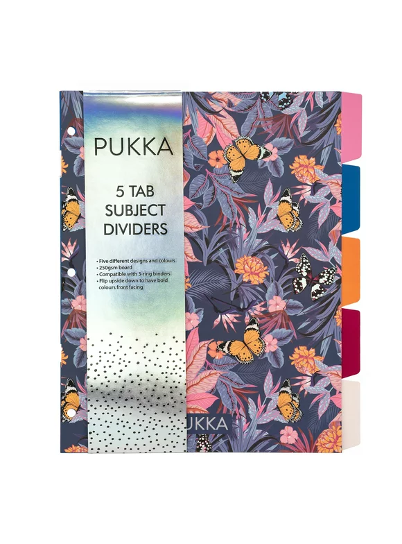 Pukka Pad, Bloom Reversible Dividers, 1 Pack of 5 Tab Set, 3-Ring Binder Compatible, 8 ½ x 11 in. Multi-Color