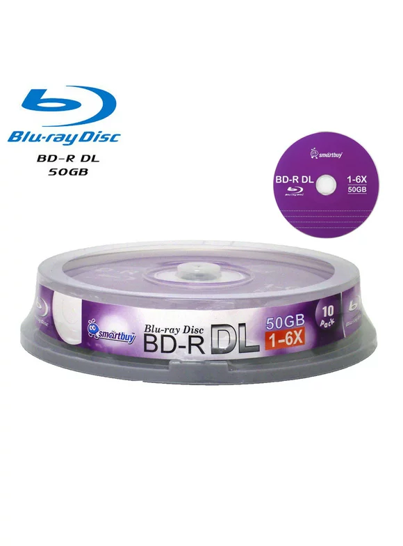 SmartBuy 10 Pack Bd-r Dl 50gb 6x Blu-ray Double Layer Recordable Disc Blank Logo Data Video Media 10-discs Spindle