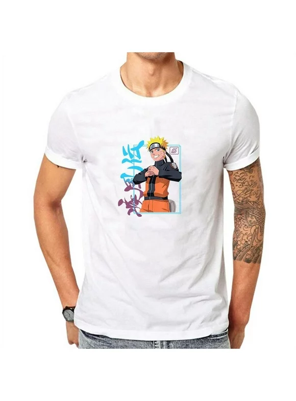 Taicanon Naruto Shippuden Men's T-shirt Naruto Graphic Tee Anime Cotton Short Sleeve Shirt for Adult(White C-S)