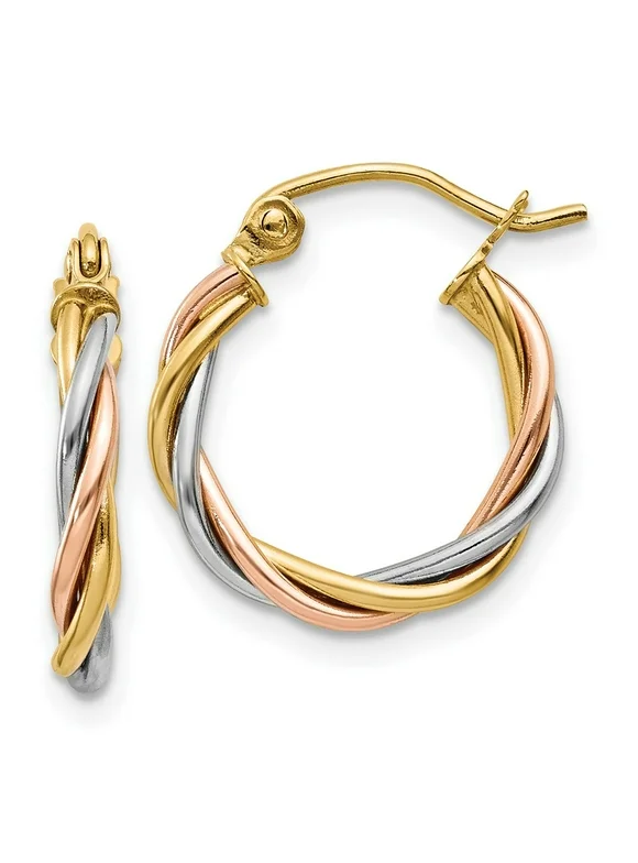 Primal Gold 14K Tri-color 2.5mm Twisted Hoop Earrings