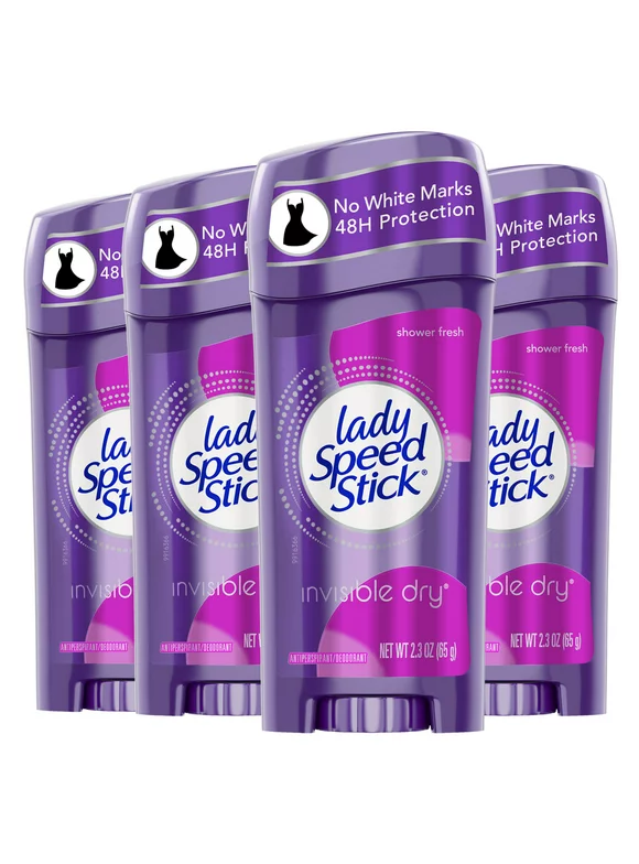 Lady Speed Stick Invisible Dry Antiperspirant Deodorant, Shower Fresh, 2.3 Oz, 4 Pack