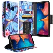Galaxy A10e Case Leather Wallet Case Cover Folio Flip Pouch Holster [Kickstand] Cute Girls Women Phone Case for Samsung Galaxy A10e Cases - Blue Butterfly