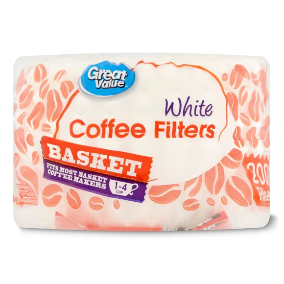 Great Value Basket Coffee Filters, 1-4 Cup, 200 Count