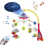 Mini Tudou Musical Baby Crib Mobile Toy with Lights and Music, Star Projector Function and Cartoon Rattles, Remote Control Mu