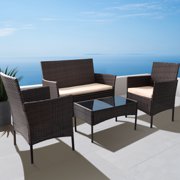 Walnew 4 Pieces Outdoor Patio Furniture Sets Rattan Chair Wicker Set for Backyard Porch Garden Poolside Balcony