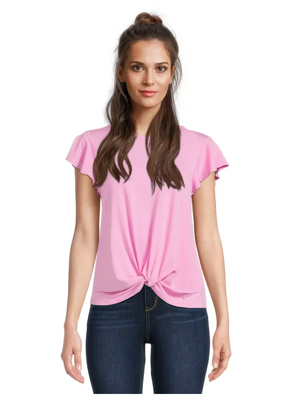 Time and Tru Women's Twist Top with Short Sleeves