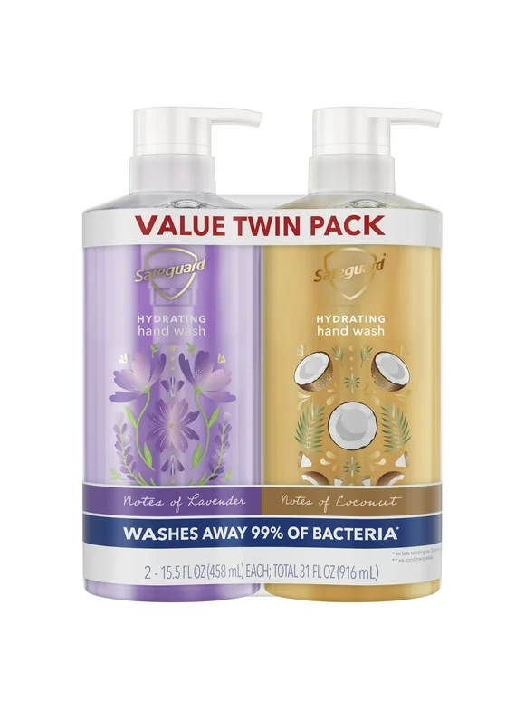 Safeguard Hand Wash Twin Pack, 15.5 oz, Notes of Lavender & Notes of Coconut