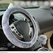 Soft Plush Wool Steering Wheel Cover Furry Fluffy Car Accessory Black Gray UK