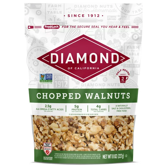 Diamond Of California Chopped Walnuts, 5g Protein, 8 oz Bag