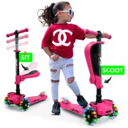 Hurtle HURFS66.5 - ScootKid 3-Wheel Kids Scooter - Child & Toddler Toy Scooter with Built-in LED Wheel Lights, Fold-Out Comfort Seat (Ages 1+)