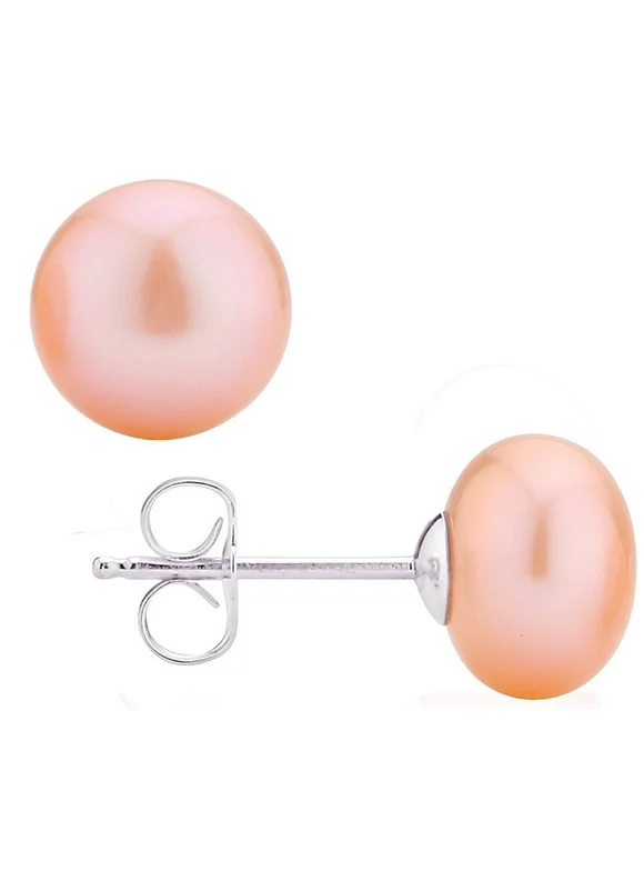 Sterling Silver Freshwater Cultured Button Pink Pearl Stud Earring