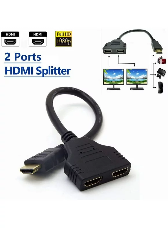 Dual HDMI Adapter, HDMI to Dual HDMI Splitter, HDMI Male to Dual HDMI Female 1 to 2 Way Splitter Adapter Cable for HDTV, Splitter 1 x 2, HDMI Male to 2 HDMI Female Splitter