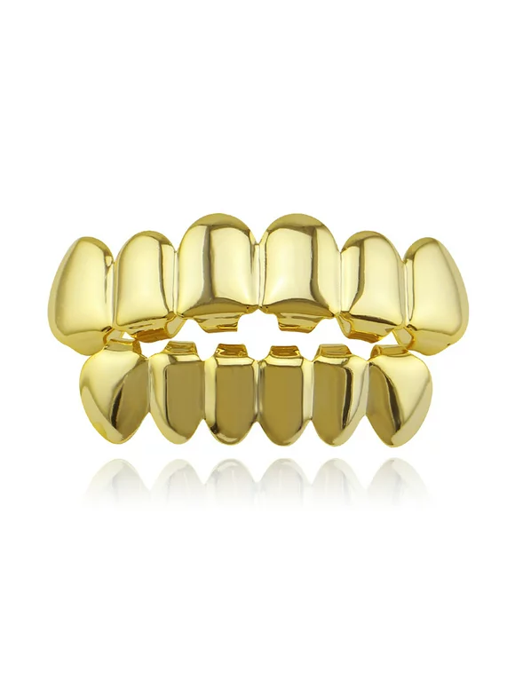 TURNTABLE LAB Top Class Jewels 24K Plated Gold Grillz for Mouth Top Bottom Hip Hop Teeth Grills for Teeth Mouth
