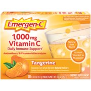 Emergen-C 1000mg Vitamin C Powder, with Antioxidants, B Vitamins and Electrolytes for Immune Support, Caffeine Free Vitamin C Supplement Fizzy Drink Mix, Tangerine Flavor - 30 Count/1 Month Supply