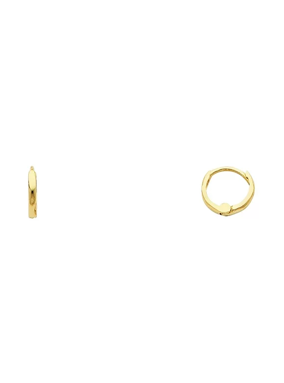 14k Yellow Gold Small Plain Huggies Earrings, (8mm X 8mm)