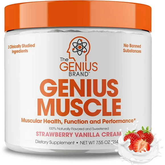 Natural Lean Muscle & Muscle Mass Supplement -Anabolic Testosterone Booster Activator for Men & Women, Strawberry Vanilla Cream, Genius Muscle by the Genius Brand