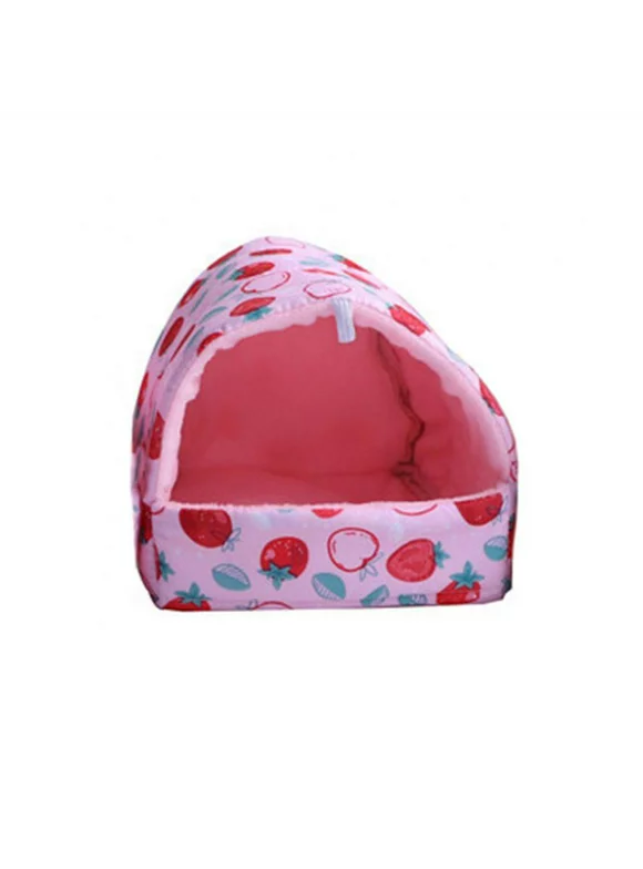 Guinea Pig Bed Cave Cozy Hamster House Large Hideout for Dwarf Rabbits Hedgehog Bearded Dragon Winter Nest Hamster Cage（Pink Strawberry)