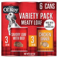 Ol' Roy Meaty Loaf Wet Dog Food Variety Pack, Beef and Chicken Dinner Flavors, 22 oz, 6 Cans