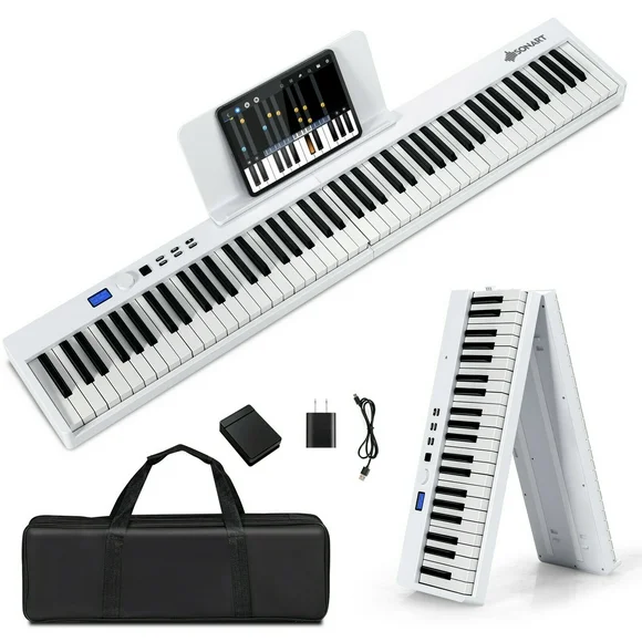 Gymax 88-Key Folding Electric Piano Keyboard Semi Weighted Full Size MIDI White