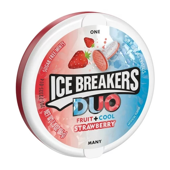 Ice Breakers Duo Fruit Plus Cool Strawberry Sugar Free Mints, Tin 1.3 oz
