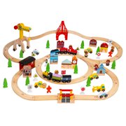 Veryke 100pcs Toy Train Set, Multicolor Wooden Train Table Set Learning Toy, Railway Cars and Tracks, Gift Toys for Kids Boys Girls Toddler