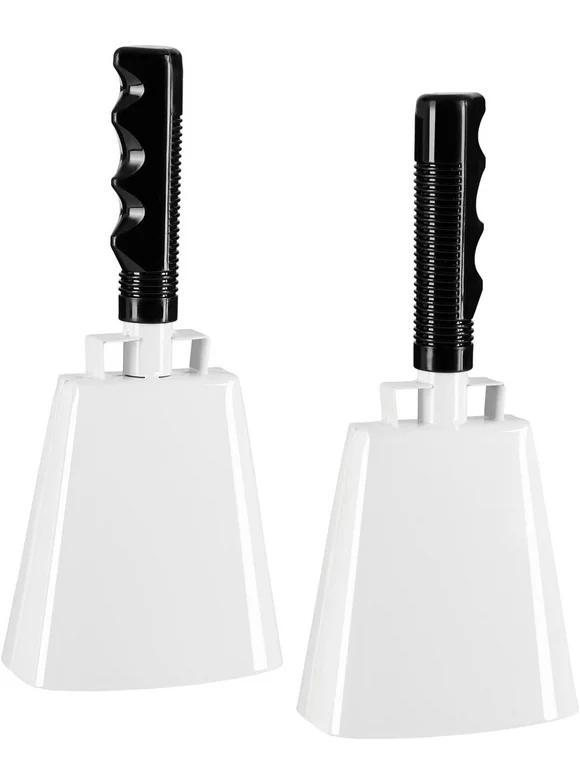 2 Pack 9-inch Cowbells for Sporting Events, Percussion Noise Makers with Handle for Football Games, Stadiums (White)