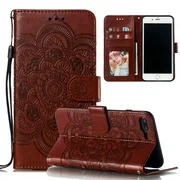 iPhone 8 Wallet Case, iPhone 7 Case, Dteck Embossed Flower PU Leather Flip Stand Case Cover With Hand Strap [Built-in Card Slots] For Apple iPhone 8 / iPhone 7, Brown