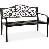 Best Choice Products 50in Classic Steel Patio Garden Bench for Yard, Porch w/ Decorative Floral Scroll Design - Black