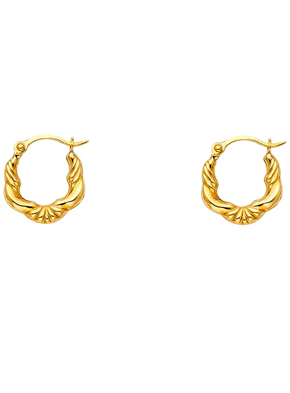 FB Jewels 14K Yellow Gold Fancy Hollow Hoop Womens Earrings 12MM X 12MM